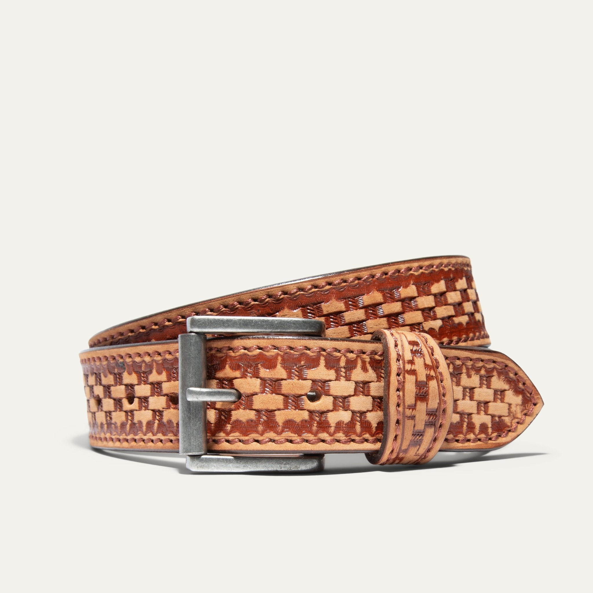 HAND-TOOLED BASKETWEAVE JEAN BELT
