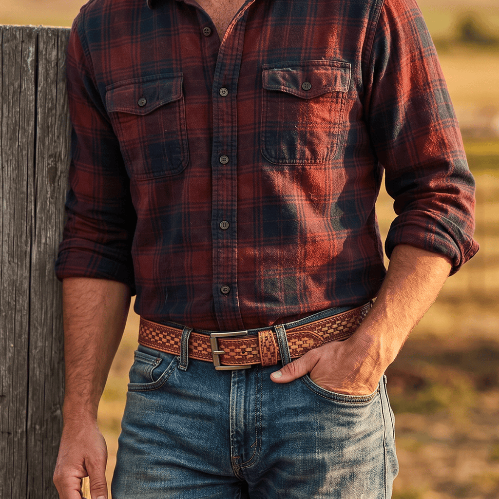 HAND-TOOLED BASKETWEAVE JEAN BELT
