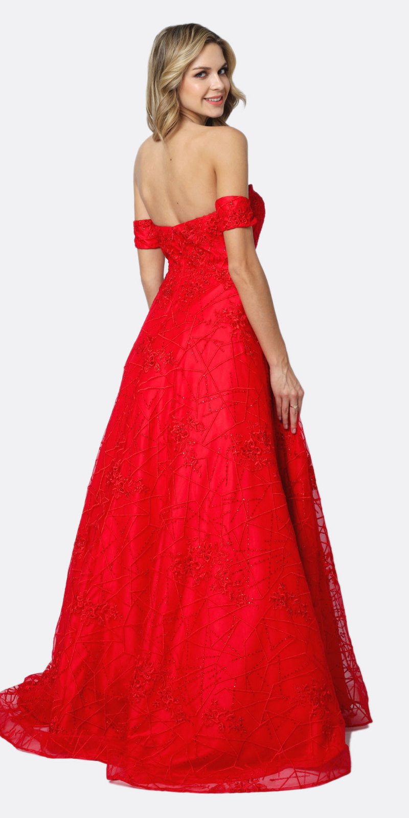 Juliet 692 Long Embroidered Lace Ball Gown Dress With Arm Band