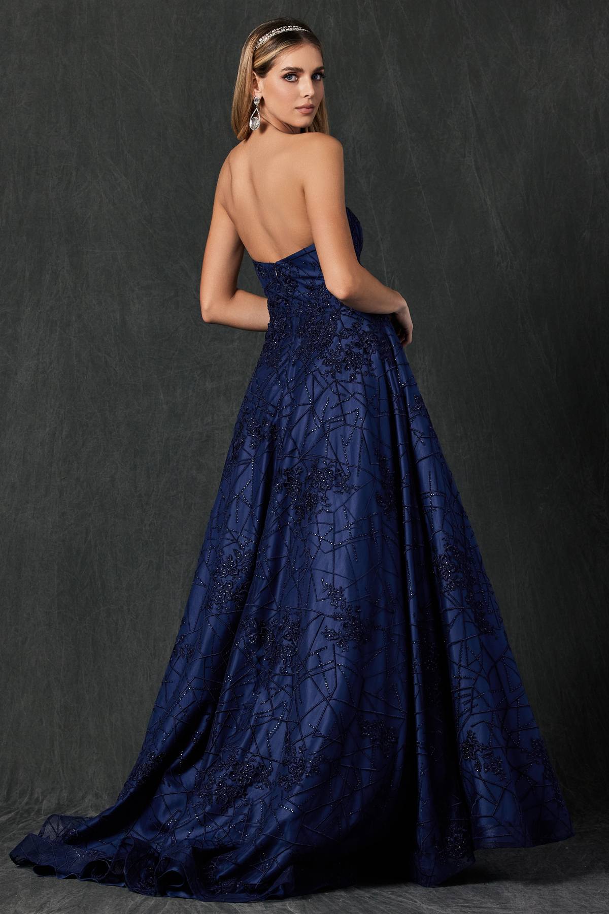 Juliet 692 Long Embroidered Lace Ball Gown Dress With Arm Band