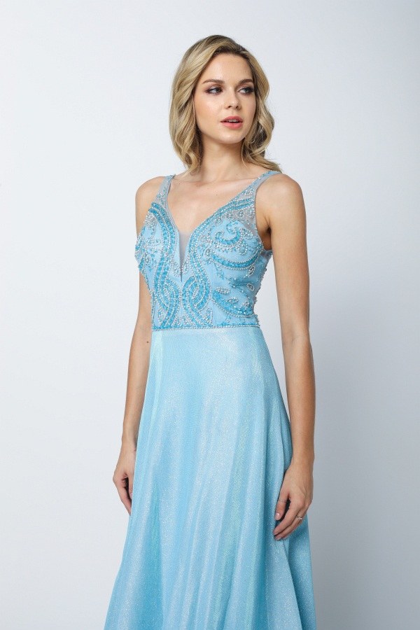 Juliet 699 Metallic Glitter Dress Embellished Bodice V-Neck Sleeveless