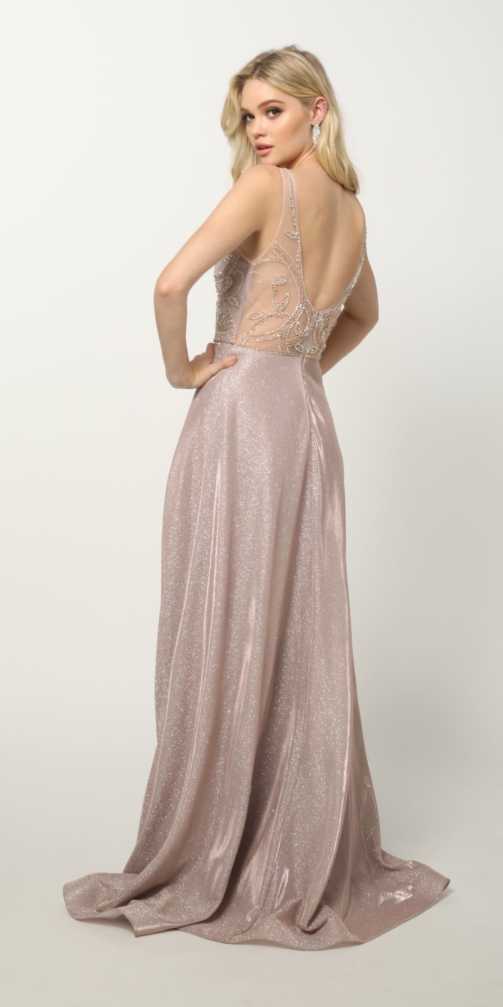 Juliet 699 Metallic Glitter Dress Embellished Bodice V-Neck Sleeveless