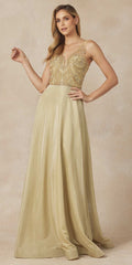 Juliet 699 Metallic Glitter Dress Embellished Bodice V-Neck Sleeveless