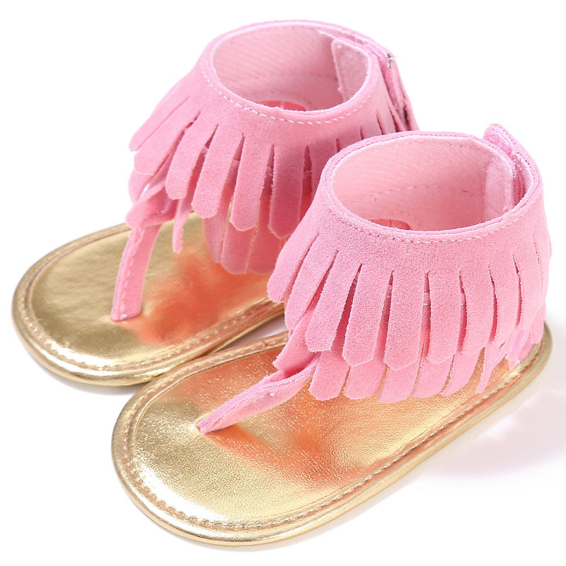 Baby Summer Newborn 0-18M Infant Baby Girls Children's Sandals Summer New Retro Tassel Flannel Baby  Shoes Solid Non-slip