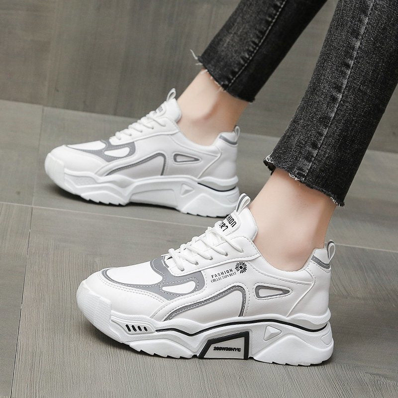 Fashion Spring Reflective Women Sneakers Lace Up Chunky Sneakers Mixed Color Women's Lightweight Casual Everyday Walking Fashion Chunky Sneakers