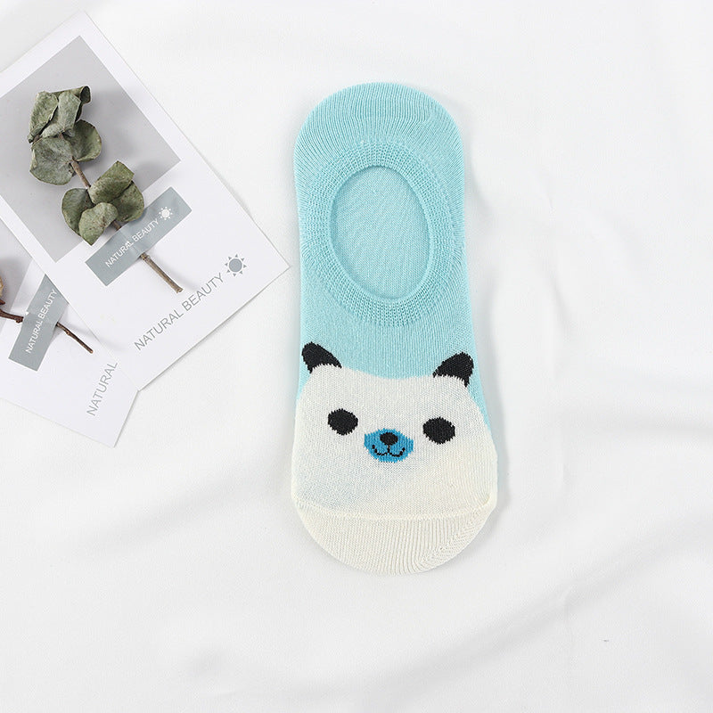 5 Pairs Cute Animal Spring Women Cotton Boat Socks Set Korean Style Funny Cat Dog Panda Low Cut Ankle Short Socks