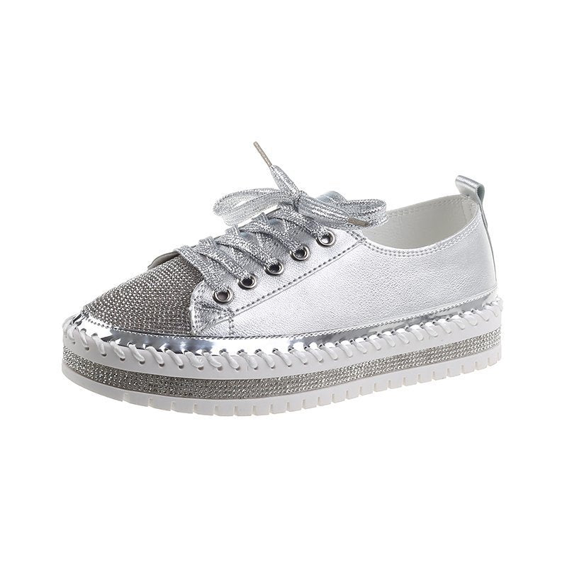Womens Leopard Sneakers Women Canvas Shoes Leisure Lace-Up Sneakers Rhinestone Shiny Flat Charming Shoes Platform Leisure Low Sneakers