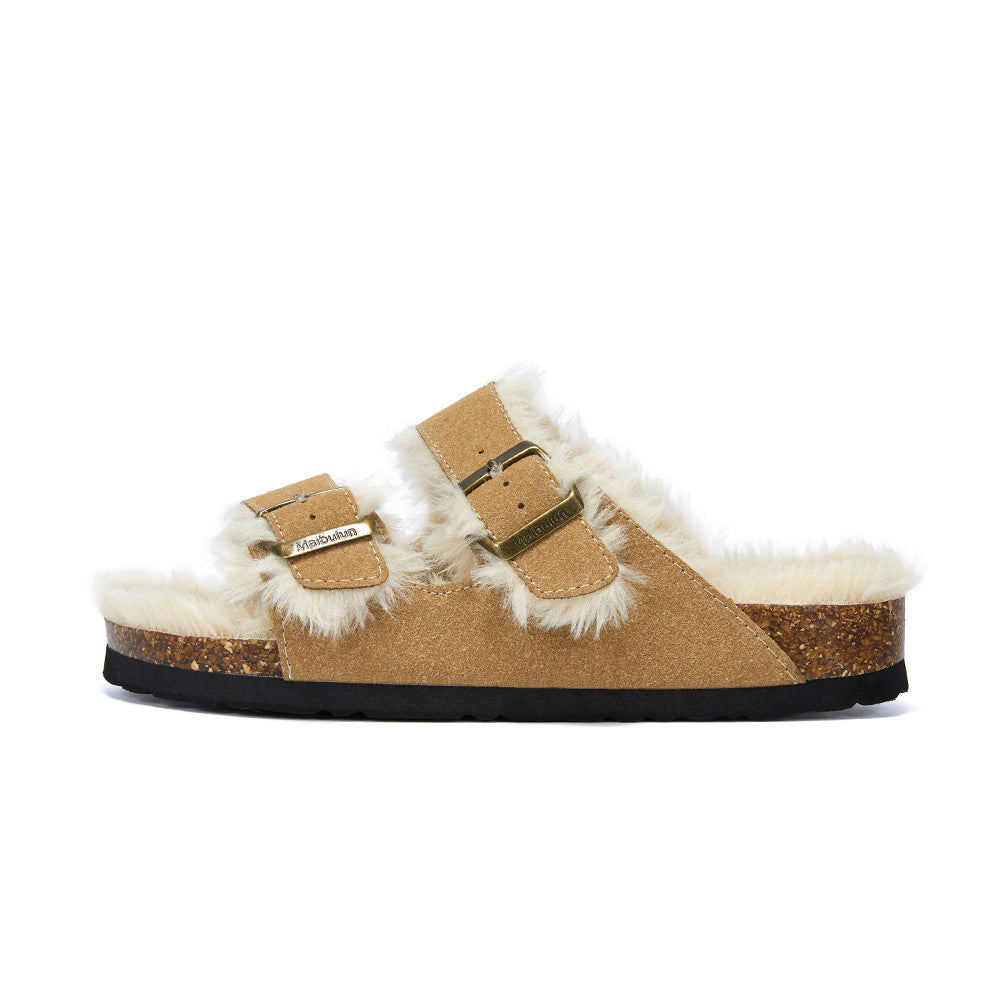 New Cotton Wool Shoes Double Buckle Belt Wool Shoes Indoor Outdoor Wear Warm Slippers Comfy Soft Women Slippers Fur Lined Orthopedic Indoor House Shoes With Adjustable Buckle