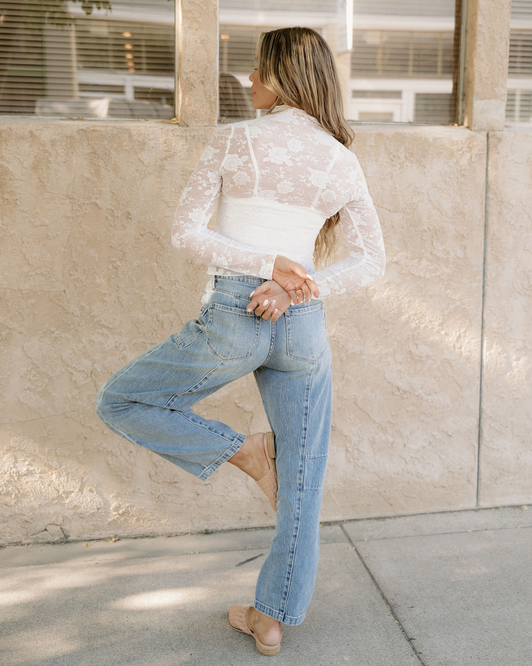 Sheer Floral Lace Top - White