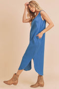 New Summer Stylish Round Neck Midi Tank Dress with Pockets For Women  Comfortable for Casual & Everyday Wear