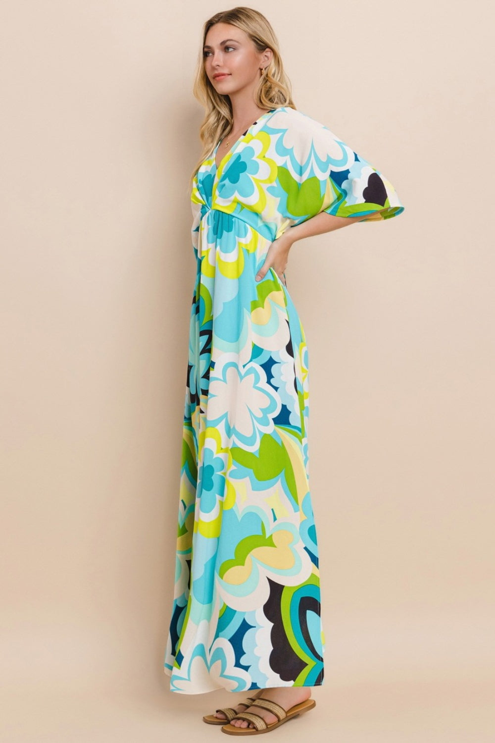Floral Printed Slit Maxi Dress For Women – Summer Floral Maxi Dress, Elegant Slit Maxi Dress, Feminine Floral Dress, Romantic Floral Dress, Chic Summer Maxi Dress, Vibrant Slit Dress, Sophisticated Floral Dress