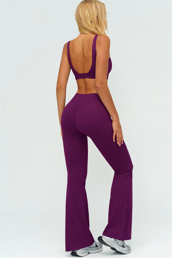 The Lushness V-Back Sports Bra Flared Leggings 2-Piece Set