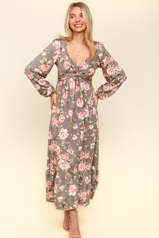Twisted Detail Ruffled Hem Floral Dress with Side Pockets For Women – Feminine Floral Print, Sophisticated Twist Detail, Fun Ruffled Hem & Convenient Pockets