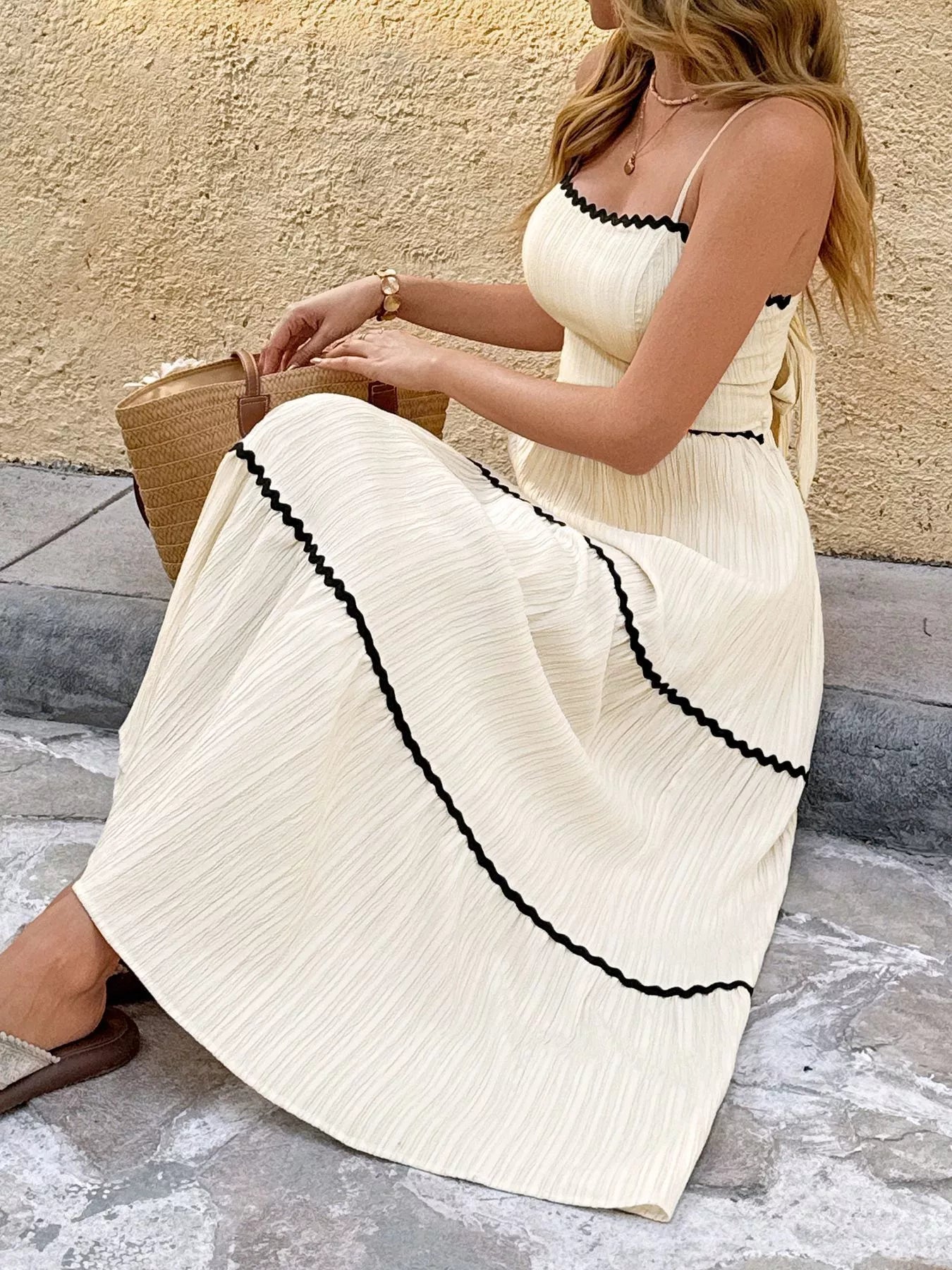 Contrast Trim Tiered Cami Dress