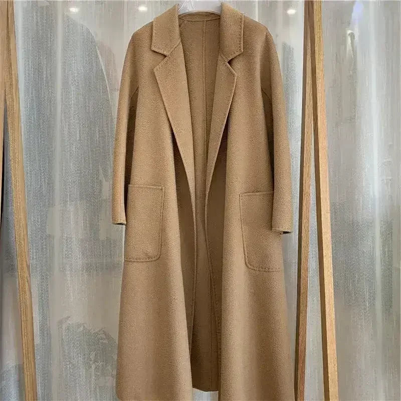 Water Ripple Cashmere Women's Long Reversible Coat – Luxury &
