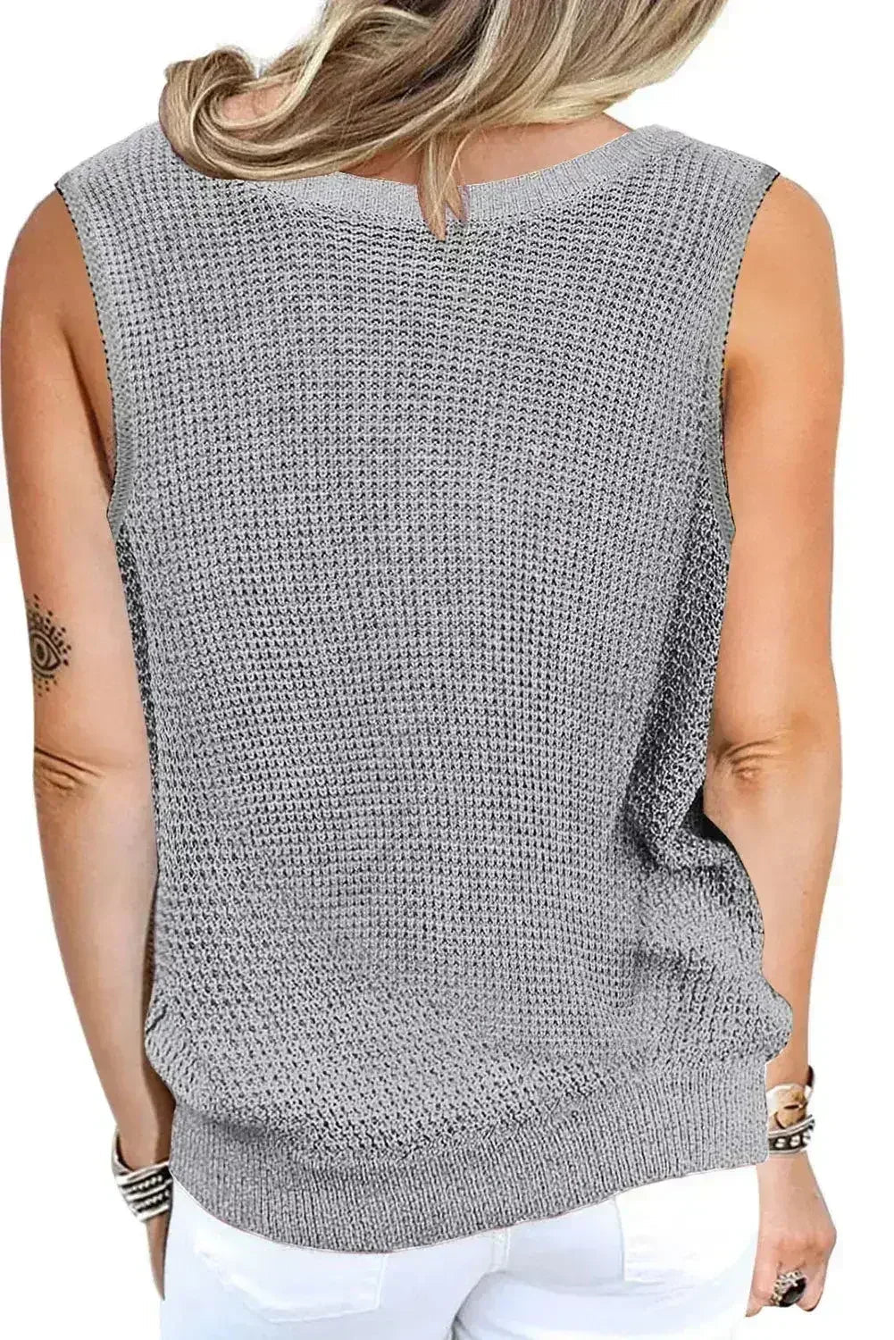 Gray Crisscross Hollow-out Knit Tank Top