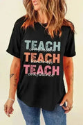 Letter Graphic T-Shirt - Comfort Cotton Blend Tee for Women - Femstylo