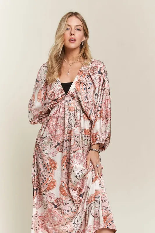 Printed V-Neck Batwing Sleeve Summer Dress For Women – Vibrant Print, Chic & Relaxed, Flattering, Effortlessly Stylish