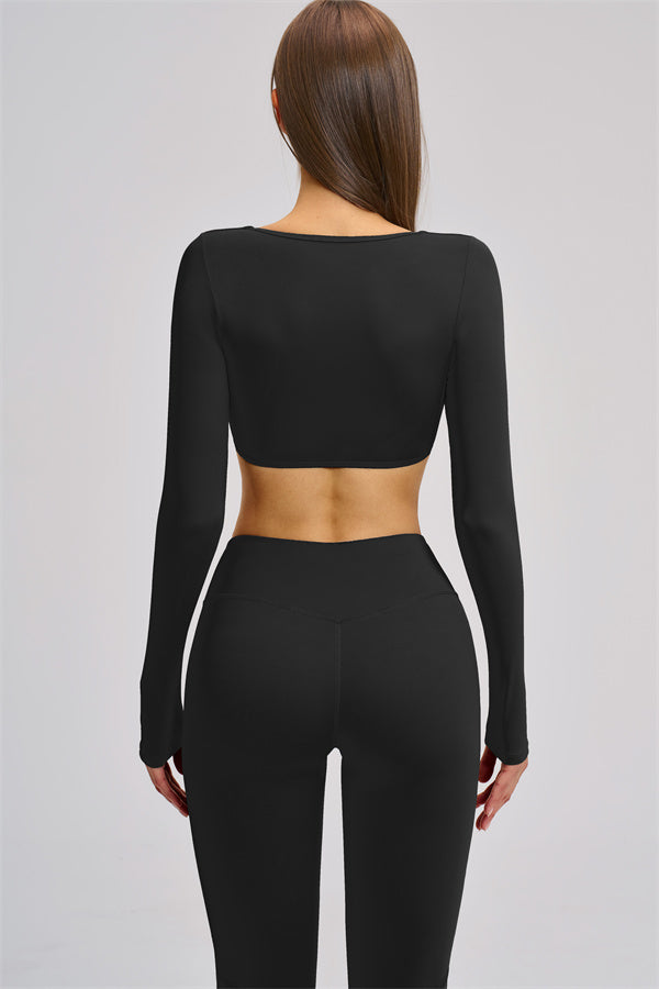 The Zestful Long Sleeve Crop Top Flared Leggings 2-Piece Set