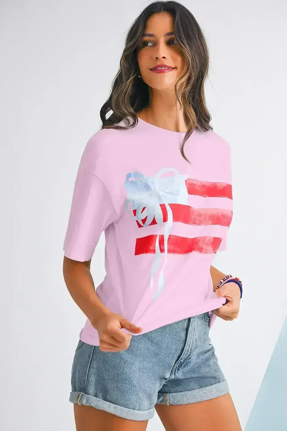 White Flag Bow Graphic Crewneck Tee
