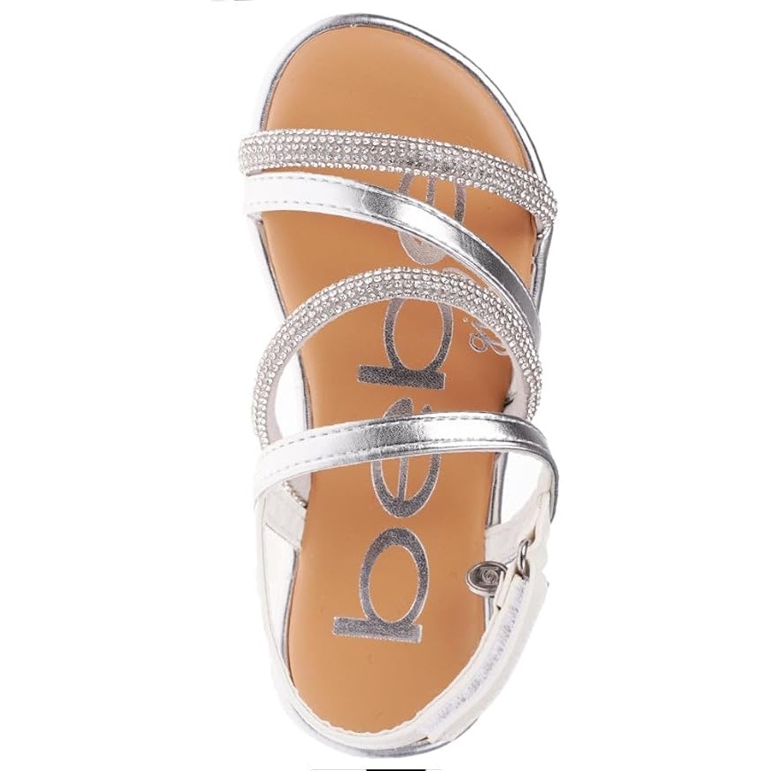 Bebe Little Girls Size 12 Silver Rhinestone Hook Loop Open Toe Flat Sandal Shoes