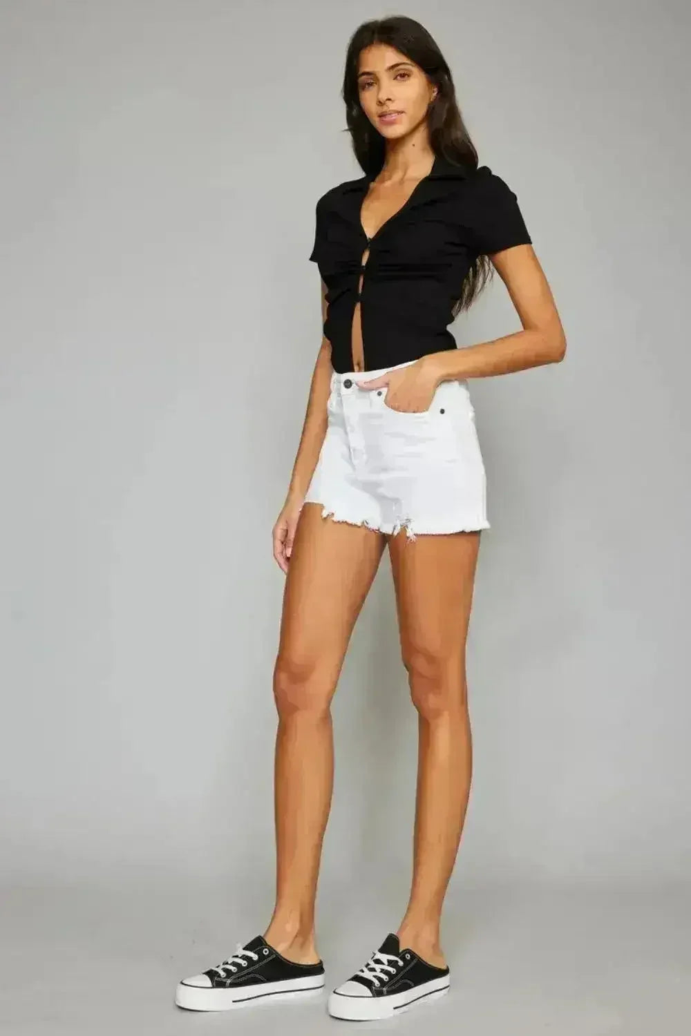 Kancan Full Size High Rise Frayed Hem Denim Shorts