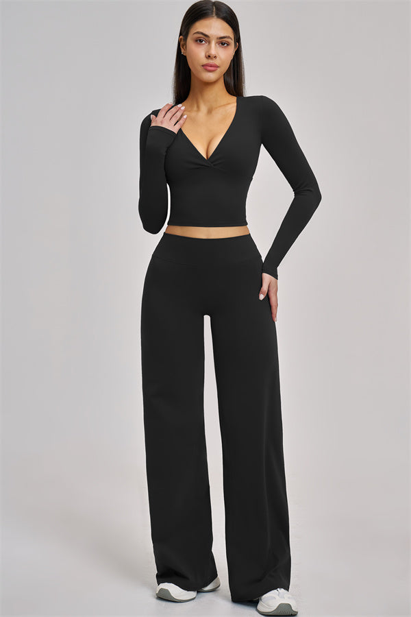 The Swoon Long Sleeve Crop top Flared Leggings 2-Piece Set