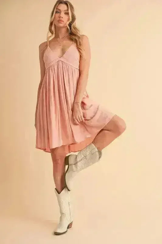 Ruched Plunge Neck Mini Cami Dress Sleeveless - Femstylo