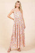 New Summer Flower Print Tiered Sleeveless Empire Maxi Dress – Elegant and Flattering Floral Dress with Empire Waist
