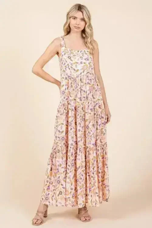 Sherbet Flower Print Sleeveless Empire Maxi Dress – femstylo