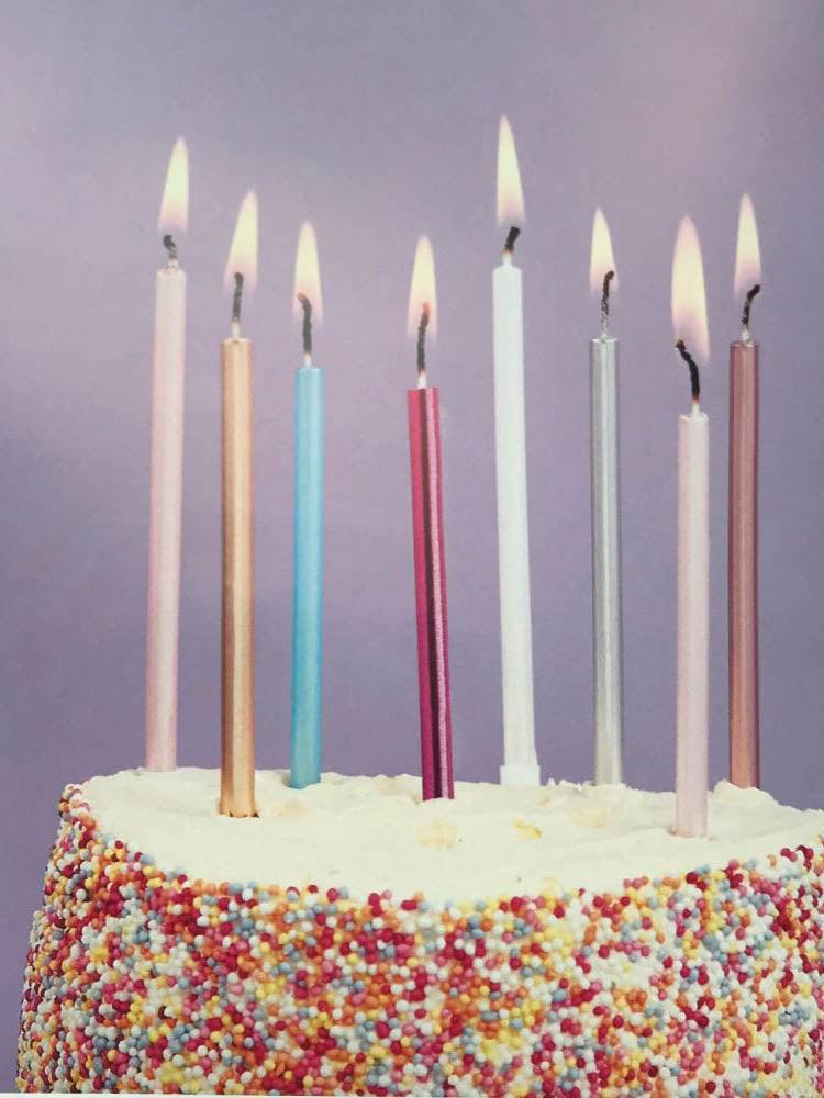 6pcs Metal Chrome Gold Silver Birthday Candles DIY Colorful Cake Decor Long Thin Cake Candles Metallic Birthday Candles in Holders for Party Wedding Birthday Cake Decorations Wedding Baby Shower Supplies Metallic Color Cake Topper