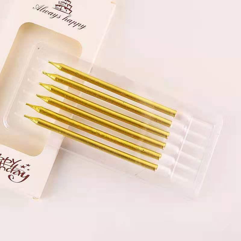 6pcs Metal Chrome Gold Silver Birthday Candles DIY Colorful Cake Decor Long Thin Cake Candles Metallic Birthday Candles in Holders for Party Wedding Birthday Cake Decorations Wedding Baby Shower Supplies Metallic Color Cake Topper