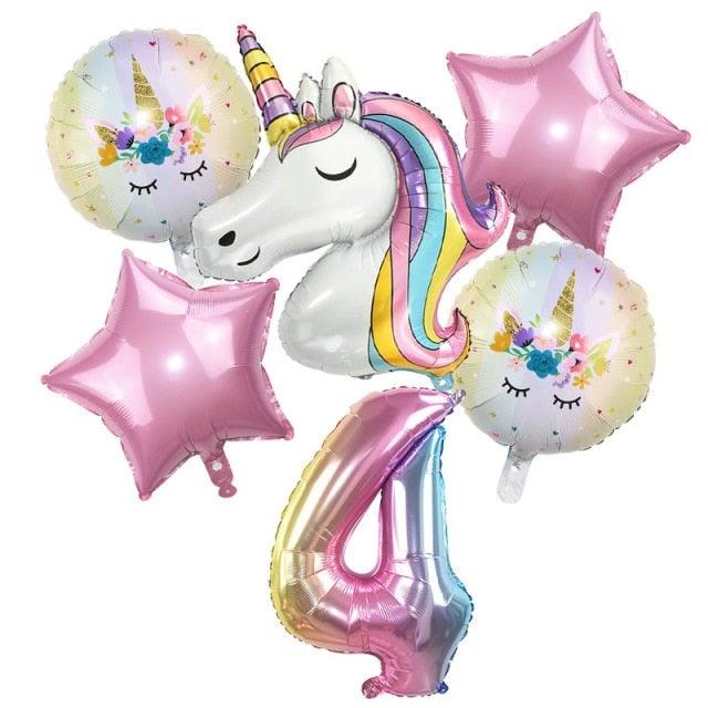 6pcs Rainbow Unicorn Balloon And 32 inch Number Foil Balloons For Kids Unicorn Theme Birthday Party Decorations Baby Shower Girl Party Birthday Decoration