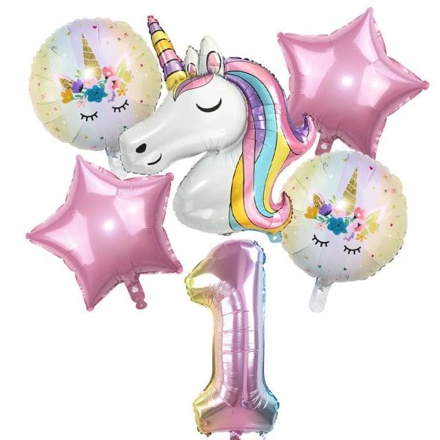 6pcs Rainbow Unicorn Balloon And 32 inch Number Foil Balloons For Kids Unicorn Theme Birthday Party Decorations Baby Shower Girl Party Birthday Decoration