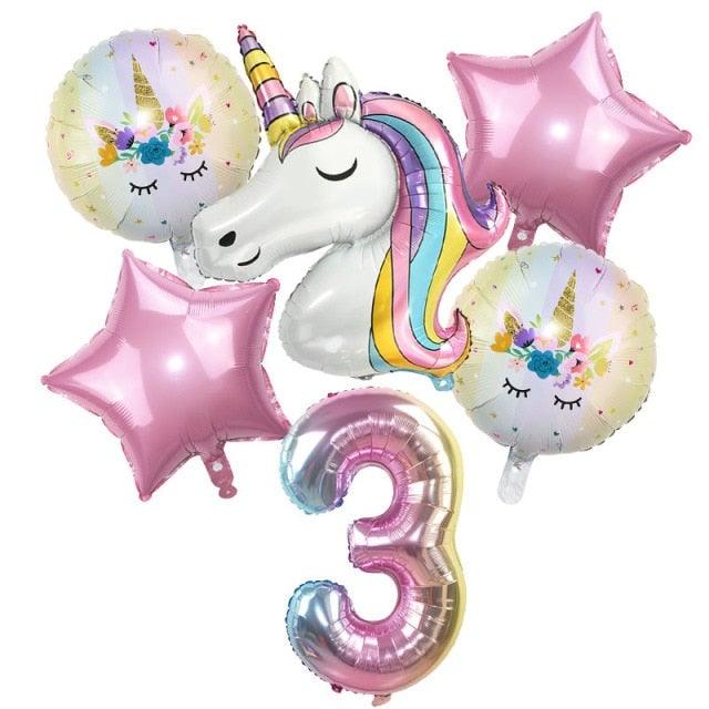 6pcs Rainbow Unicorn Balloon And 32 inch Number Foil Balloons For Kids Unicorn Theme Birthday Party Decorations Baby Shower Girl Party Birthday Decoration