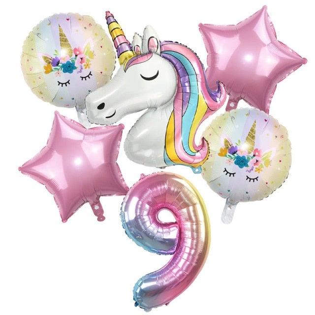 6pcs Rainbow Unicorn Balloon And 32 inch Number Foil Balloons For Kids Unicorn Theme Birthday Party Decorations Baby Shower Girl Party Birthday Decoration