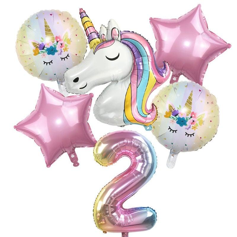 6pcs Rainbow Unicorn Balloon And 32 inch Number Foil Balloons For Kids Unicorn Theme Birthday Party Decorations Baby Shower Girl Party Birthday Decoration