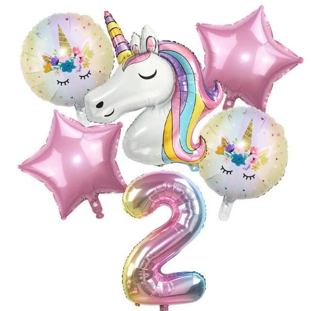 6pcs Rainbow Unicorn Balloon And 32 inch Number Foil Balloons For Kids Unicorn Theme Birthday Party Decorations Baby Shower Girl Party Birthday Decoration