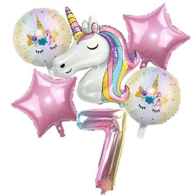 6pcs Rainbow Unicorn Balloon And 32 inch Number Foil Balloons For Kids Unicorn Theme Birthday Party Decorations Baby Shower Girl Party Birthday Decoration