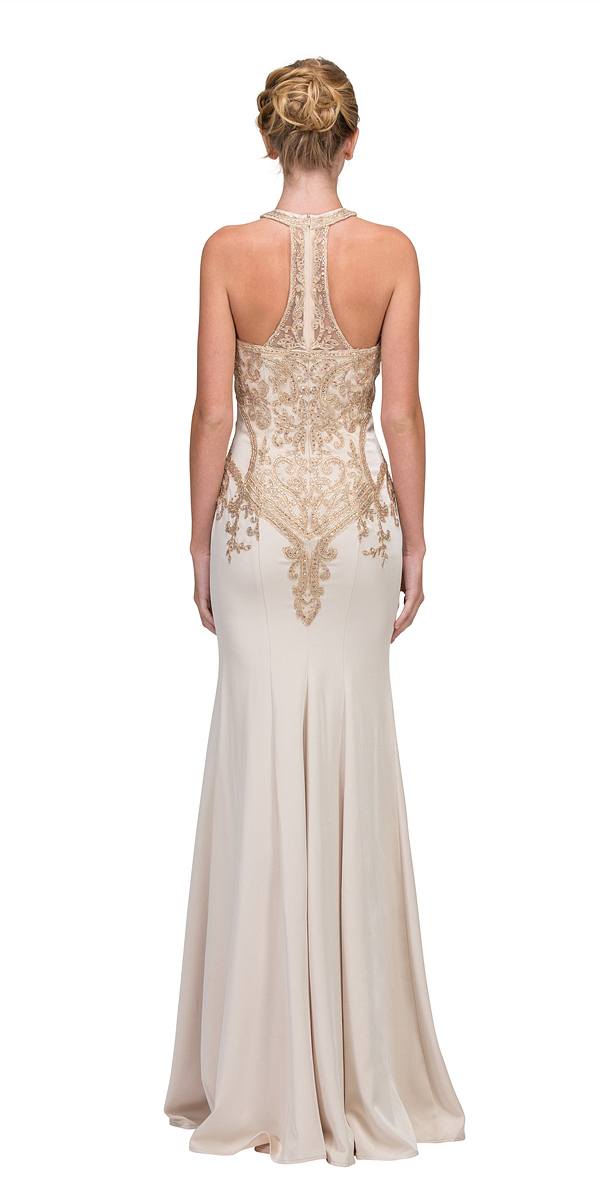 CLEARANCE - Eureka 7033 Embroidered Halter Mermaid Long Dress Racer Back (Size Small)