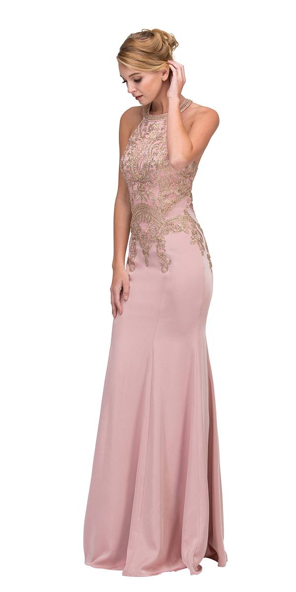CLEARANCE - Eureka 7033 Embroidered Halter Mermaid Long Dress Racer Back (Size Small)