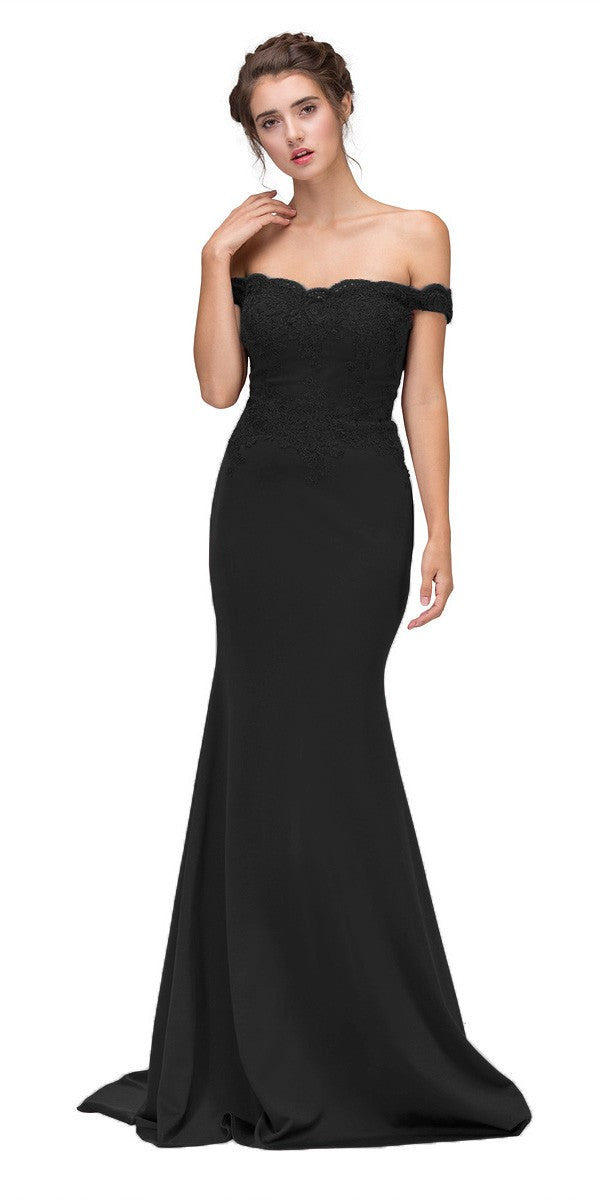 CLEARANCE - Eureka 7100 Lace Appliqued Bodice Long Dress Off-Shoulder (Size S)