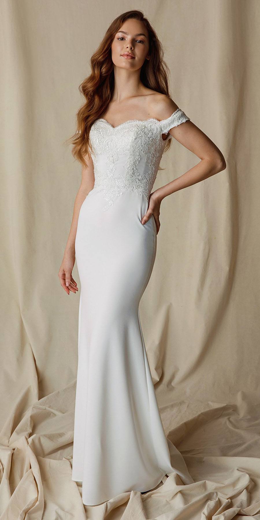 CLEARANCE - Eureka 7100 Lace Appliqued Bodice Long Dress Off-Shoulder (Size 2XL)