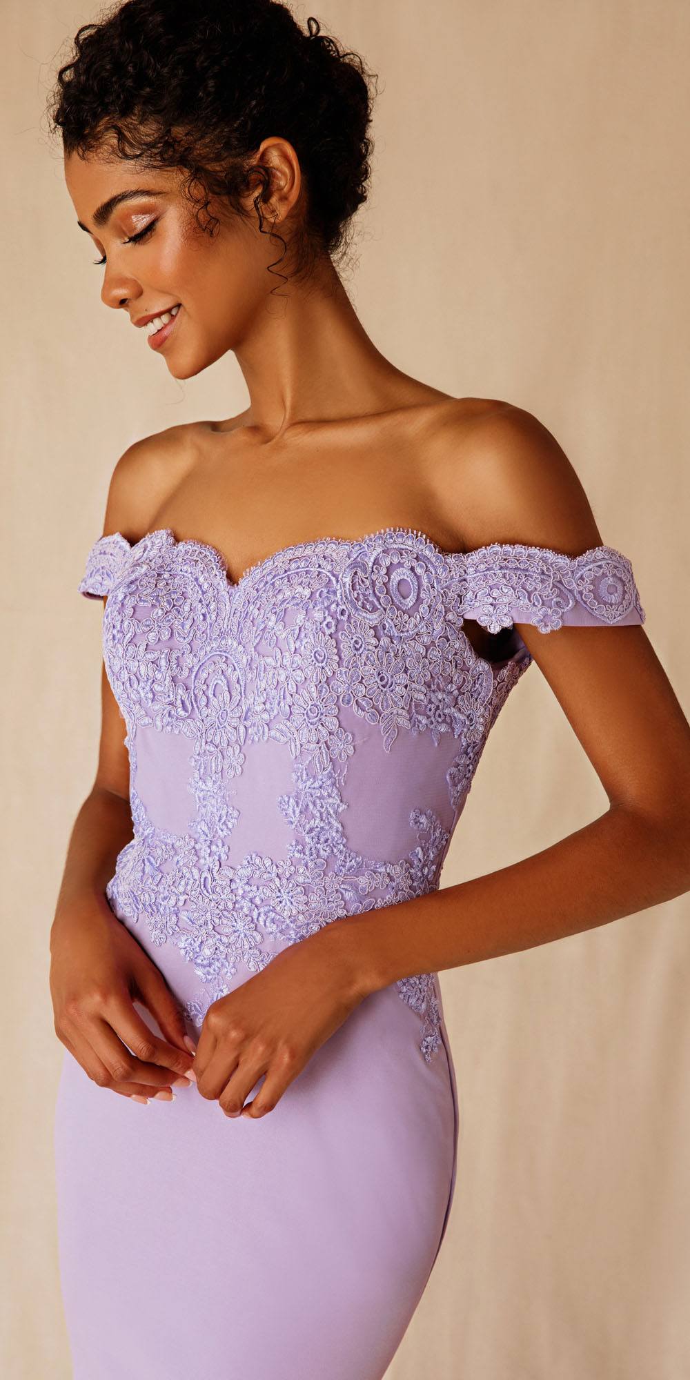 CLEARANCE - Eureka 7100 Lace Appliqued Bodice Long Dress Off-Shoulder (Size 2XL)