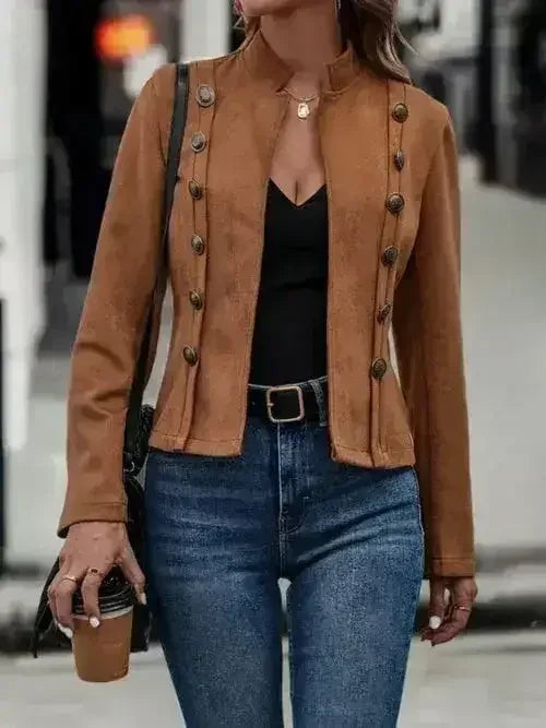 Decorative Button Open Front Long Sleeve Jacket
