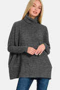 Full Size Brushed Melange Hacci Turtleneck Sweater | Femstylo