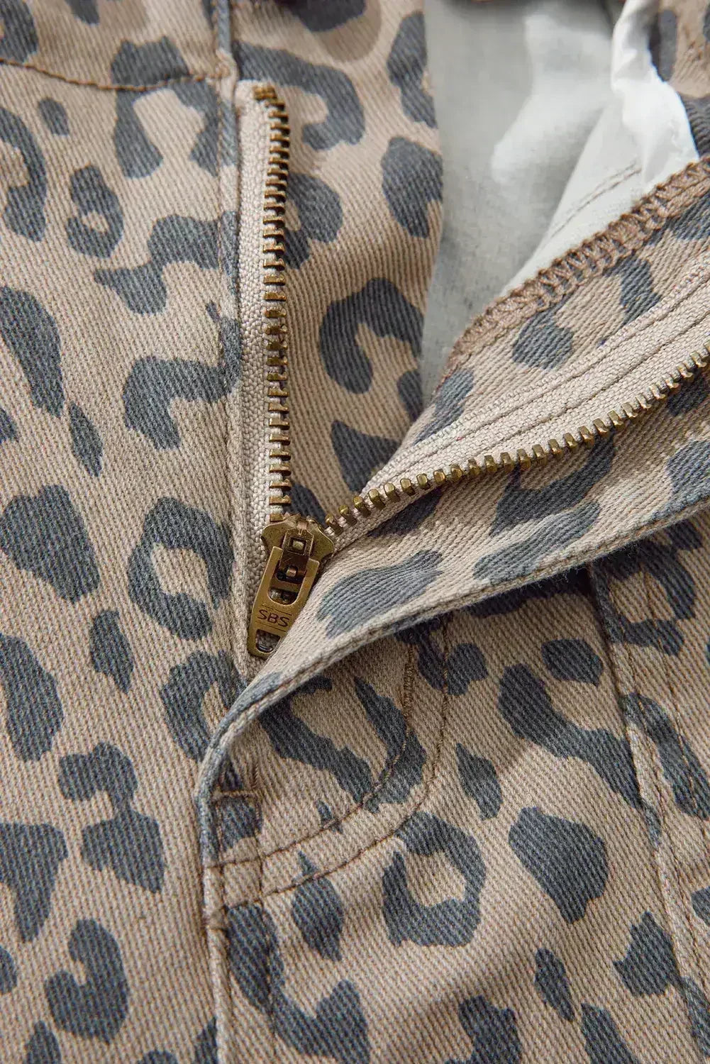 Blue Leopard Print Drawstring Waist Pocketed Wide Leg Jeans