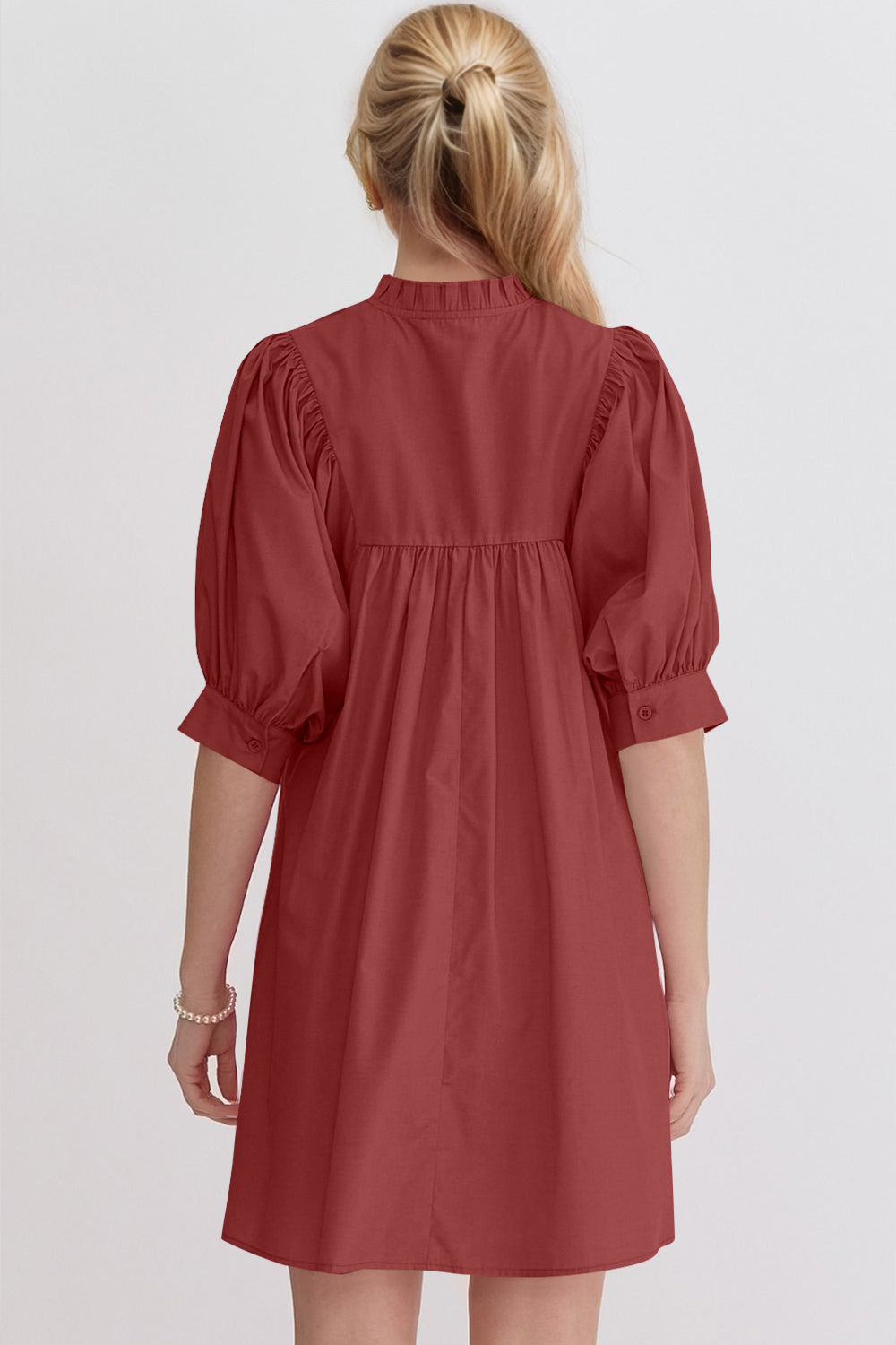 Pink Puff Sleeve Mini Dress Casual and Feminine Dress for Women Simple Classic Summer Dress