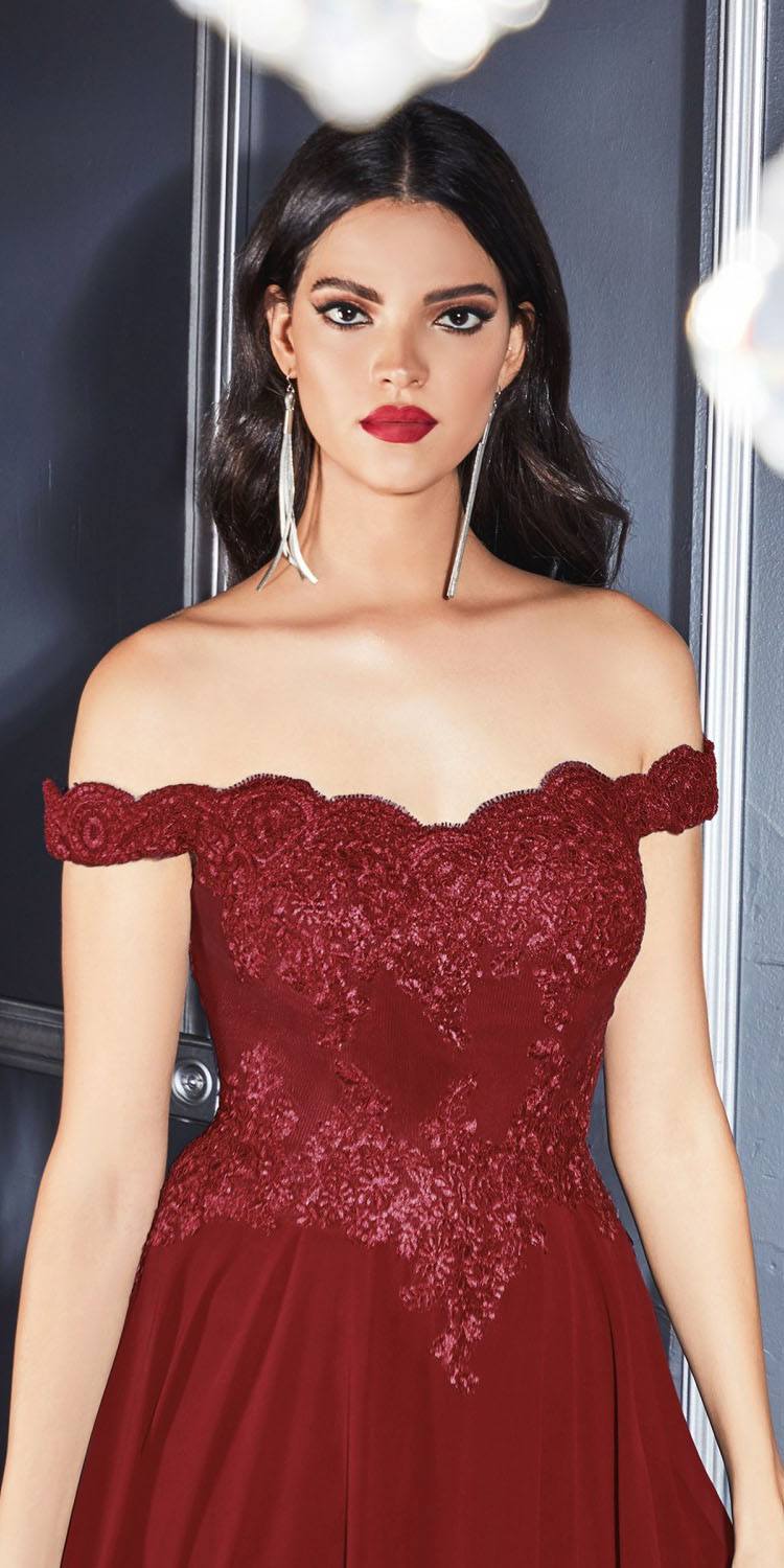 Cinderella Divine 7258W Off The Shoulder Long  Gown