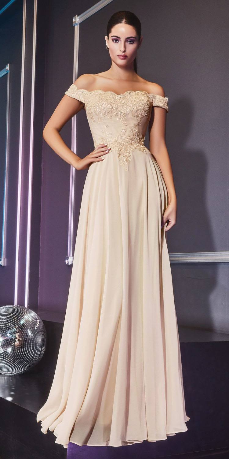 Cinderella Divine 7258 Off The Shoulder Long Gown